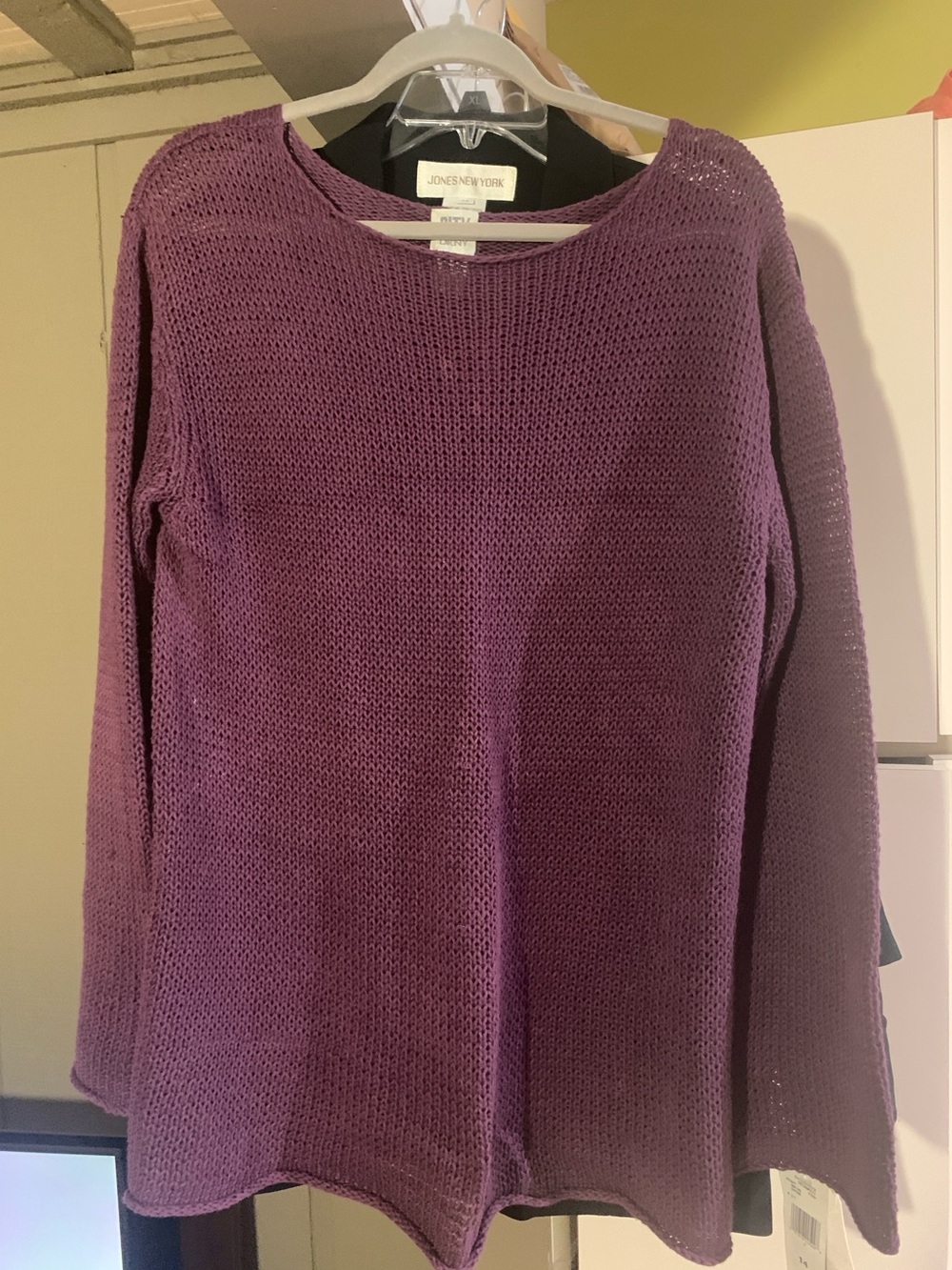 Dkny Plum Open Knit Crew Neck Sweater